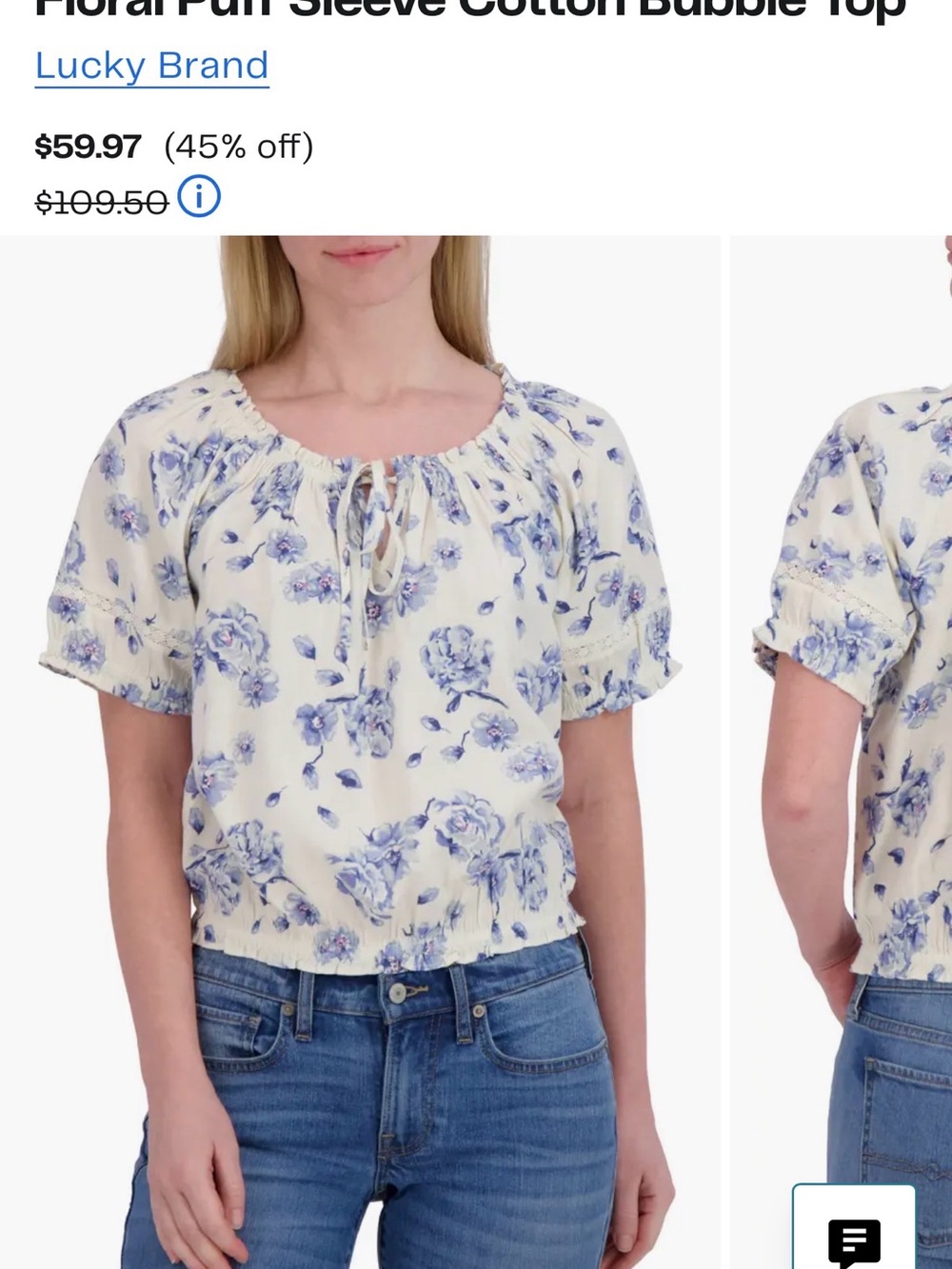 Lucky Brand Floral Puff Sleeve Cotton Bubble Top Size M - Picture 2 of 9